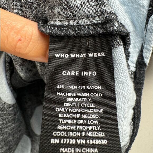 Who What Wear Linen Blend Polka Dot Puff Pleated Sleeve Preppy Button Up Blouse - Picture 4 of 8